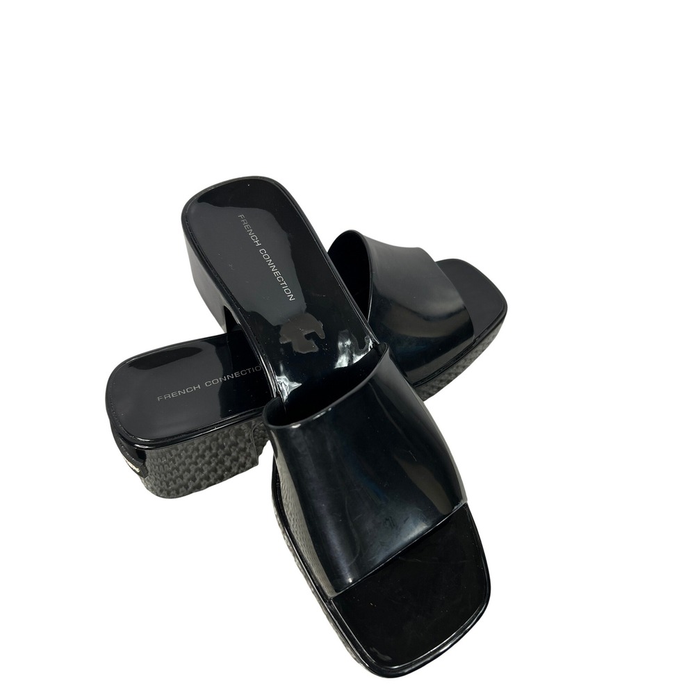 French Connection Womens Almira Black Heeled Mules Slides Square Toe Platform 10